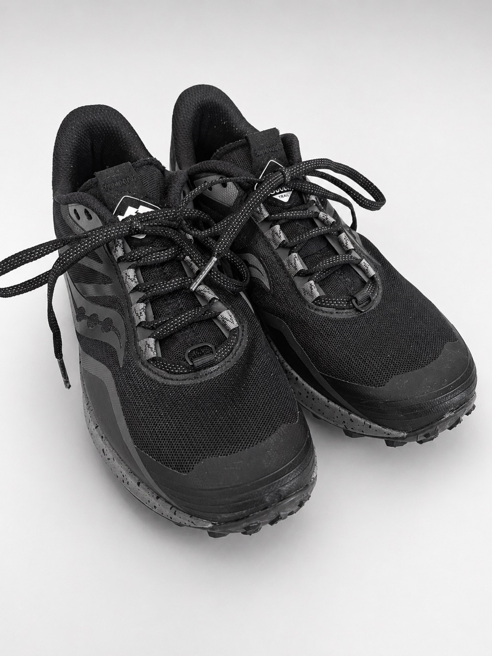 SAUCONY Trail Running Shoes Black Mesh Lace Up Hiking Sneakers